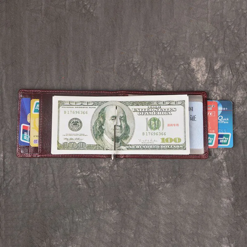 Men Genuine Leather RFID Anti-theft Antimagnetic Swipe Easy Carry Card Bag Money Clip Wallet