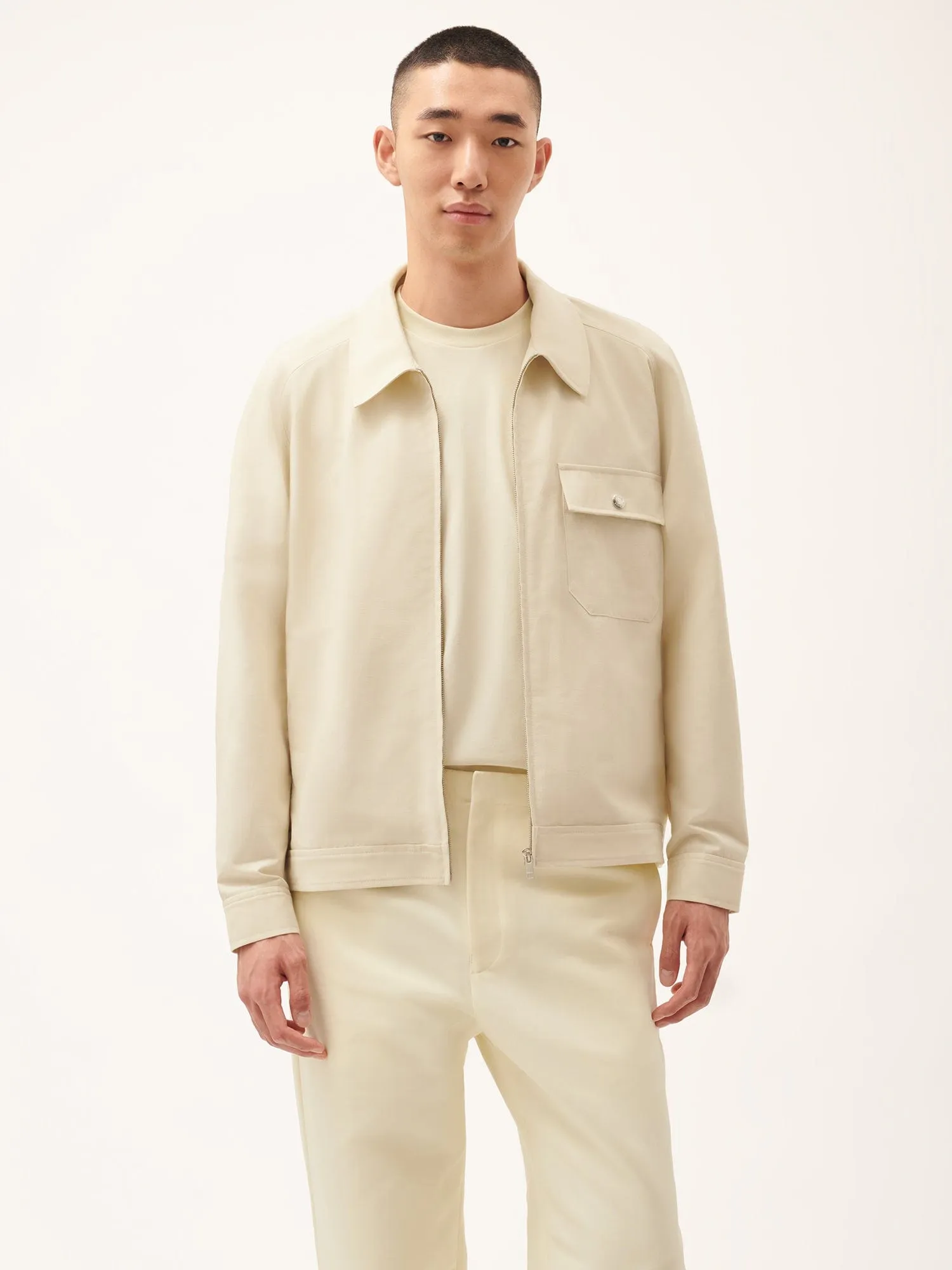 Mens DNA Cotton Linen Harrington Jacket—travertine beige
