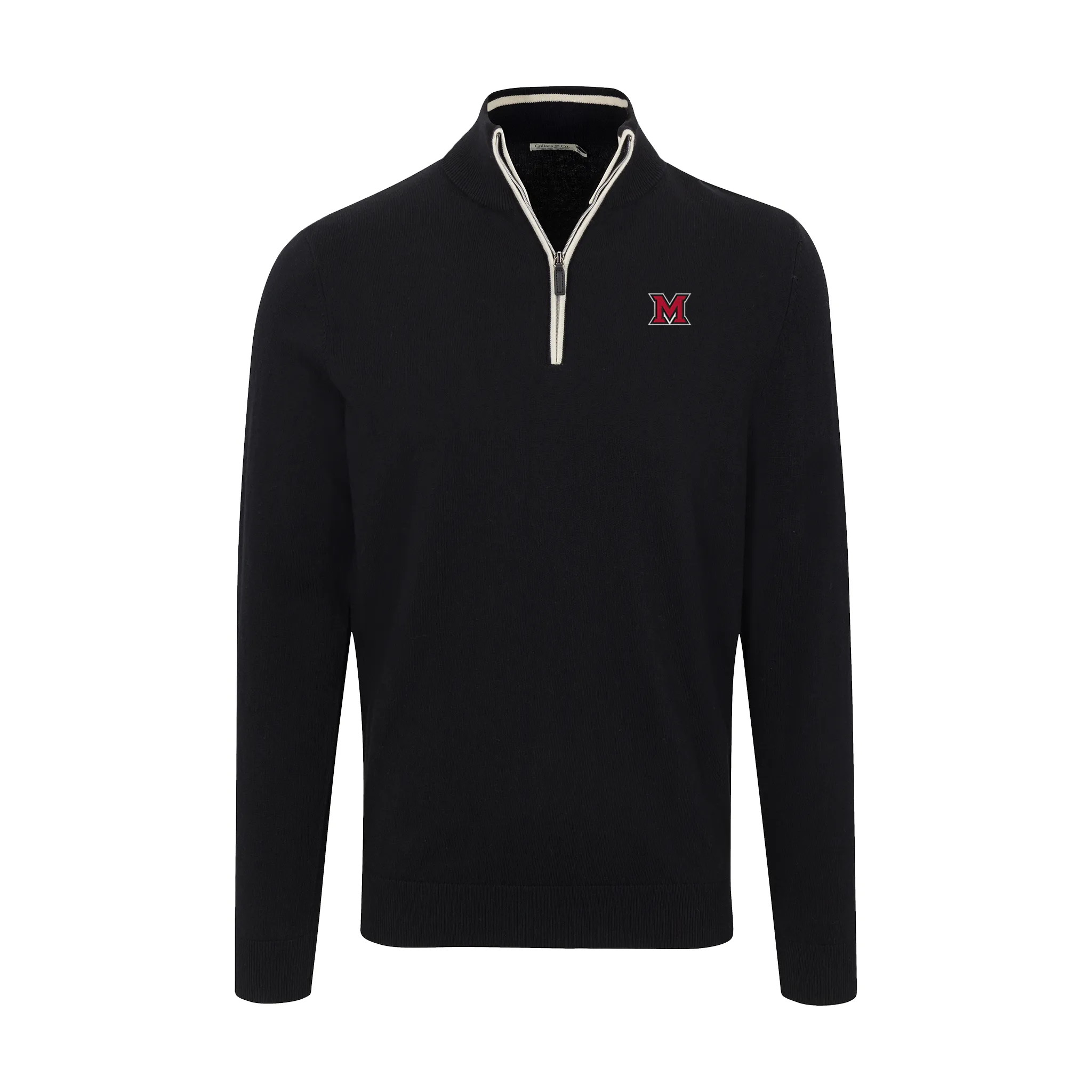 Miami Ohio Black with White Trim Luxury Touch Cotton and Cashmere Quarter Zip Sweater
