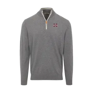 Mississippi State Grey with White Trim Luxury Touch Cotton and Cashmere Quarter Zip Sweater