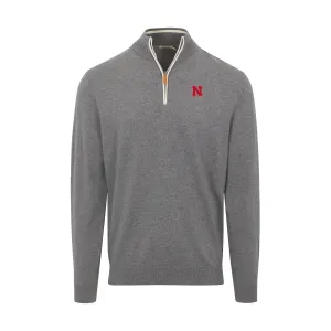 Nebraska Grey with White Trim Luxury Touch Cotton and Cashmere Quarter Zip Sweater