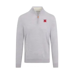Nebraska Light Grey Melange Cashmere Touch Australian Merino Quarter Zip Sweater