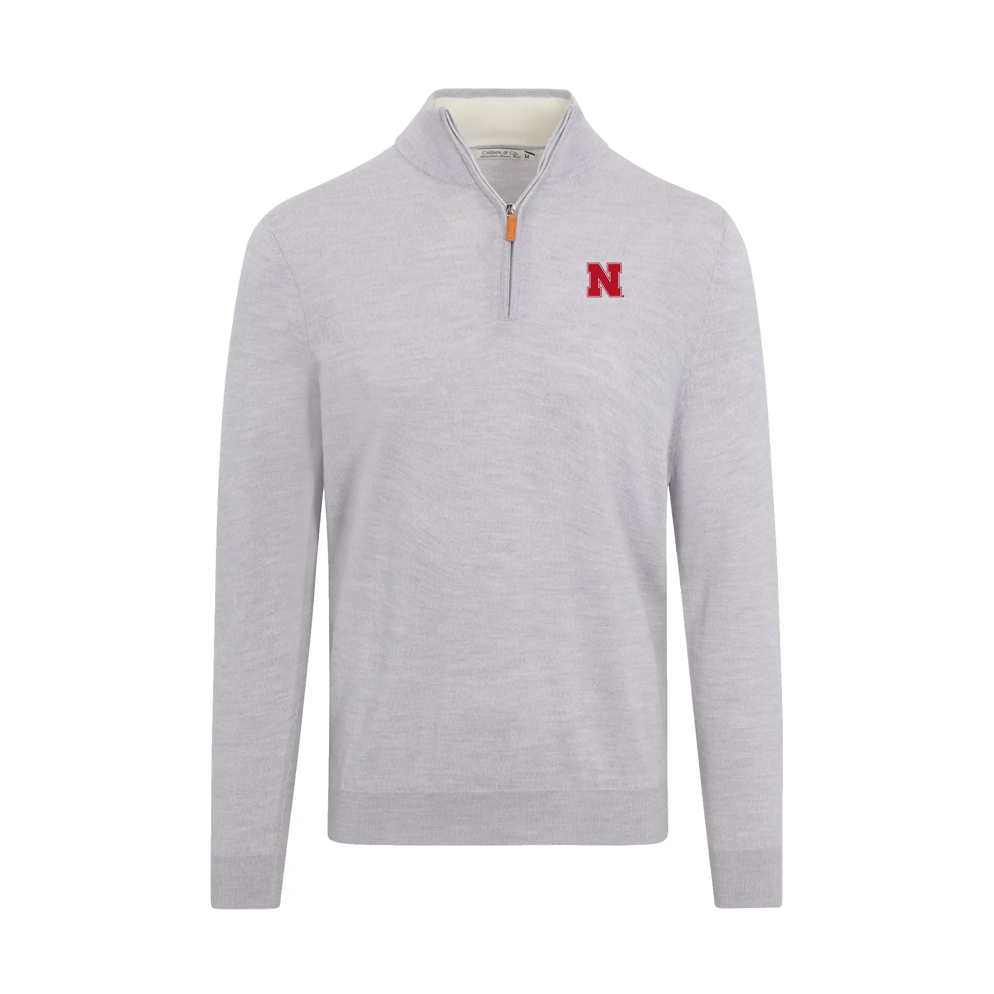 Nebraska Light Grey Melange Cashmere Touch Australian Merino Quarter Zip Sweater