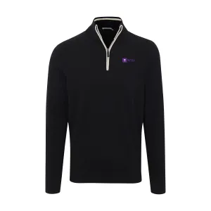 New York University Black with White Trim Luxury Touch Cotton and Cashmere Quarter Zip Sweater