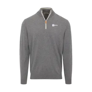 New York University Grey with White Trim Luxury Touch Cotton and Cashmere Quarter Zip Sweater
