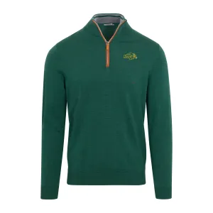 North Dakota State Hunter Green with Brown Suede Trim Cashmere Touch Australian Merino Quarter Zip Sweater
