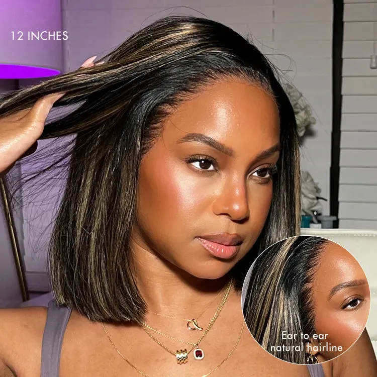 PreMax Wigs - Natural Black / Blonde Highlight C Part Glueless Lace Front Bob Wig