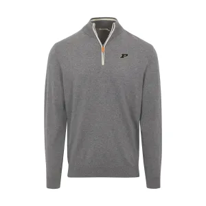 Purdue Grey with White Trim Luxury Touch Cotton and Cashmere Quarter Zip Sweater