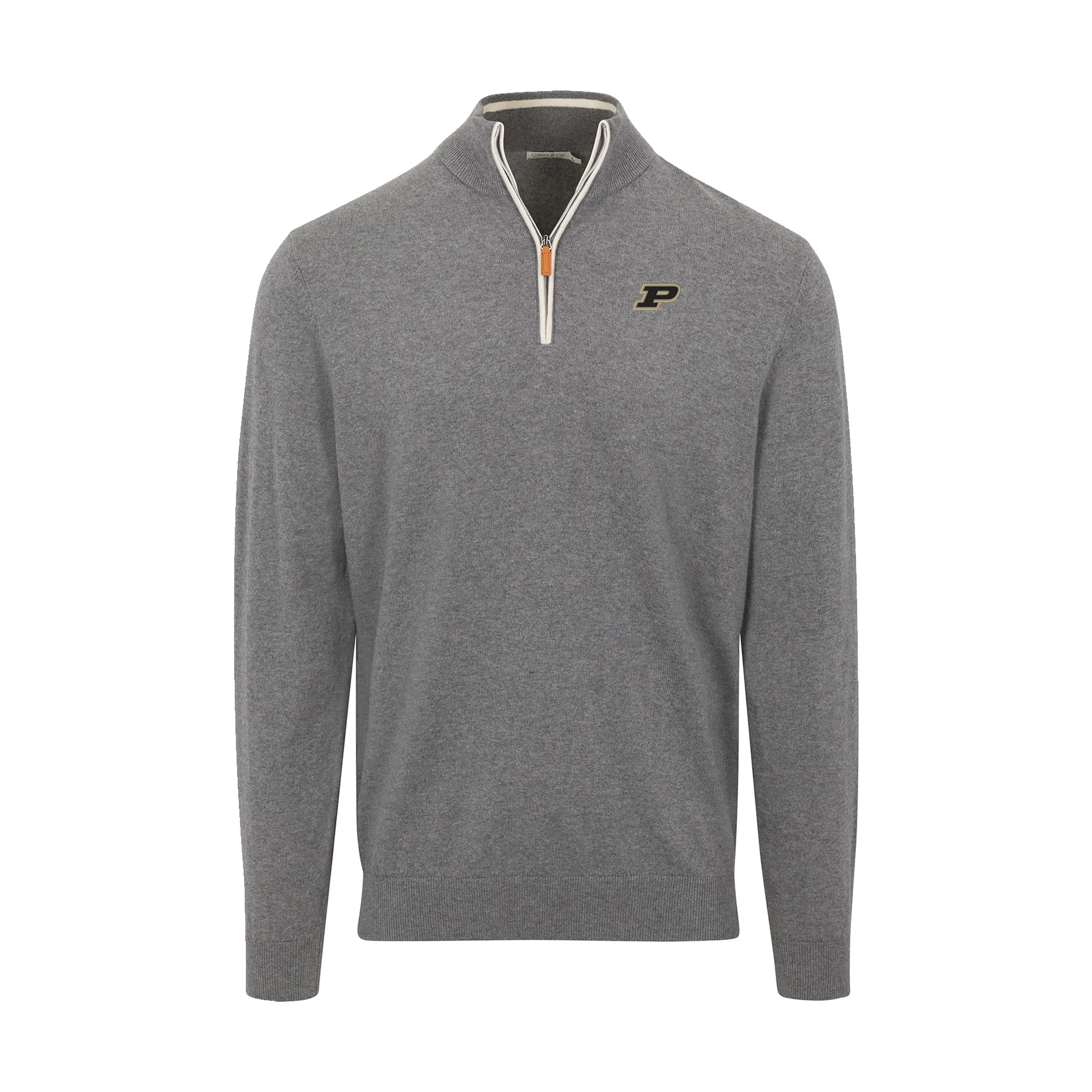 Purdue Grey with White Trim Luxury Touch Cotton and Cashmere Quarter Zip Sweater