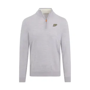 Purdue Light Grey Melange Cashmere Touch Australian Merino Quarter Zip Sweater