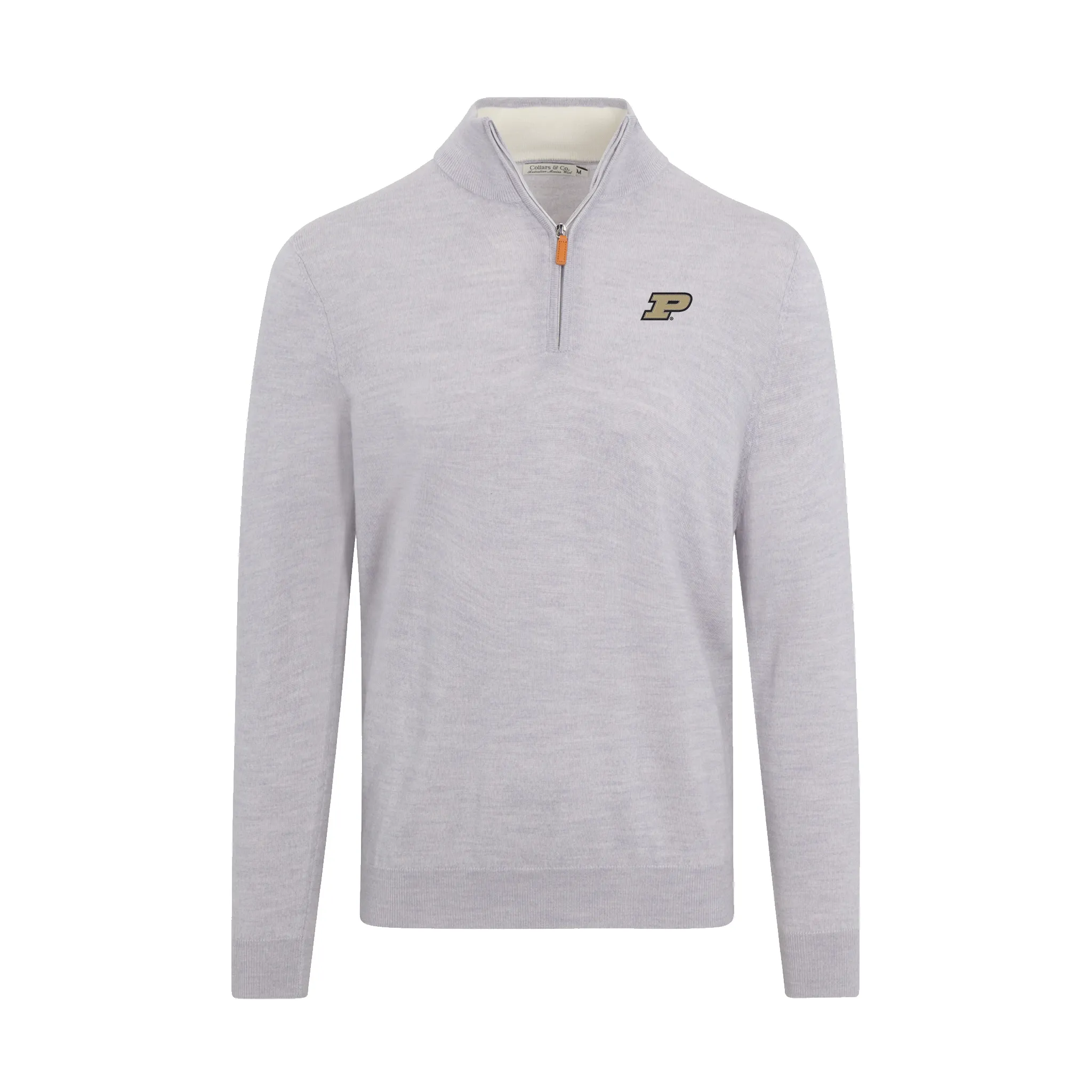 Purdue Light Grey Melange Cashmere Touch Australian Merino Quarter Zip Sweater