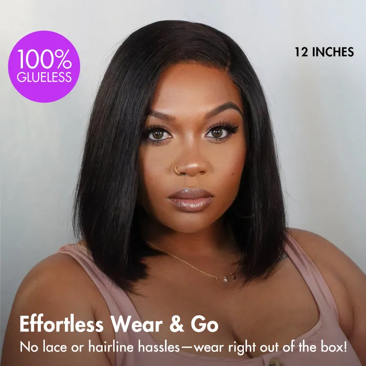 Put On & Go Blunt Cut Straight Bob Minimalist HD Lace Glueless C Part Wig