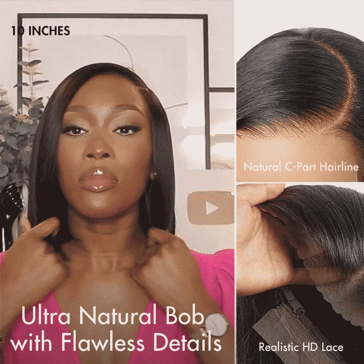 Put On & Go Blunt Cut Straight Bob Minimalist HD Lace Glueless C Part Wig