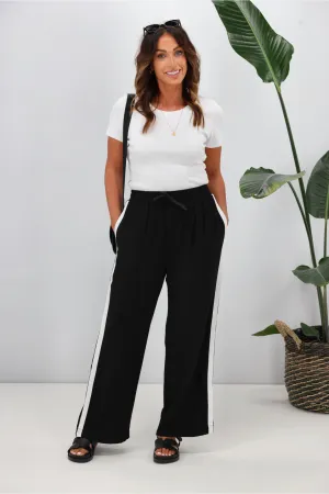 Shine On Label Escapade Double Stripe Wide Leg Pants Black