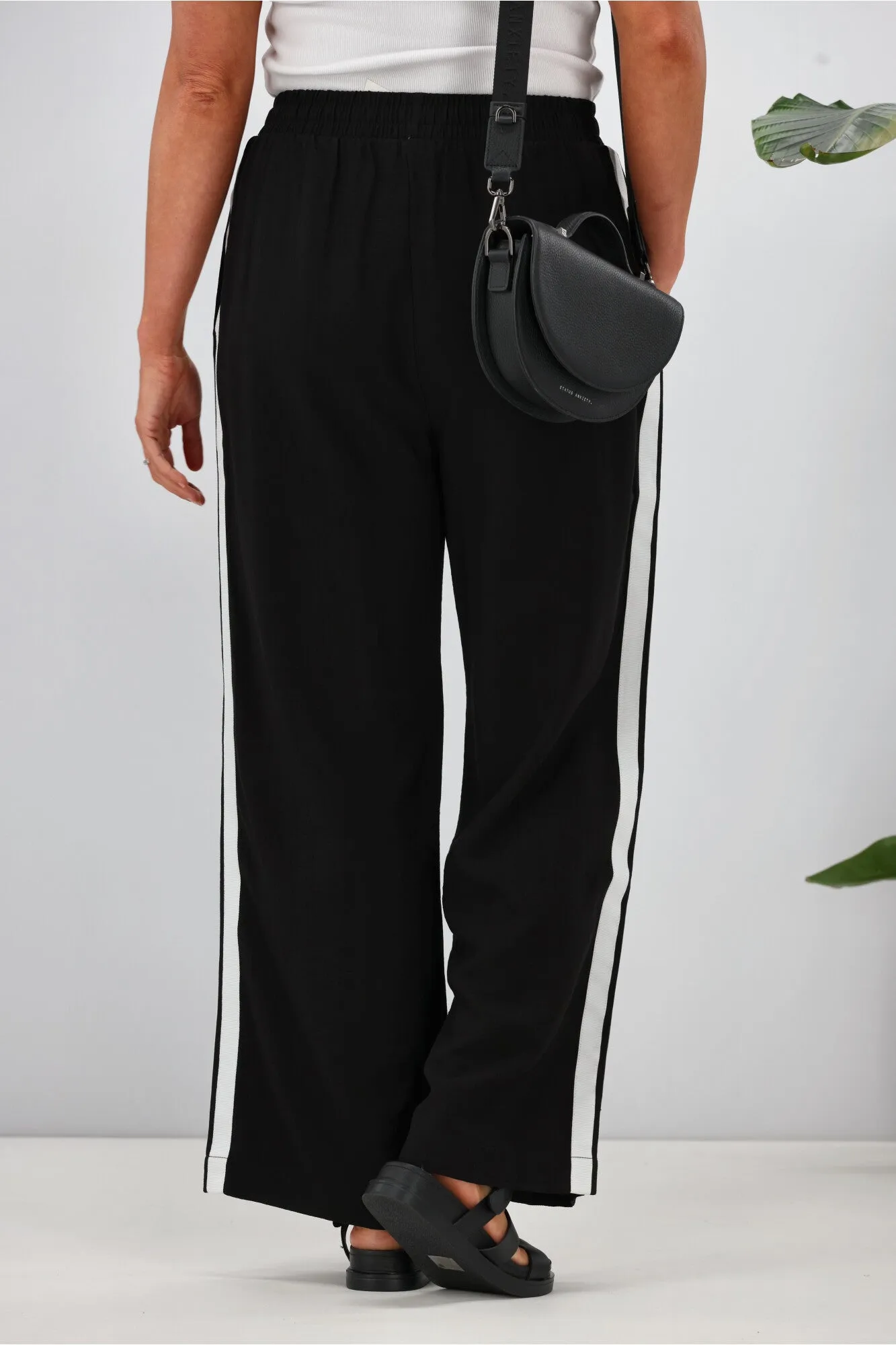Shine On Label Escapade Double Stripe Wide Leg Pants Black