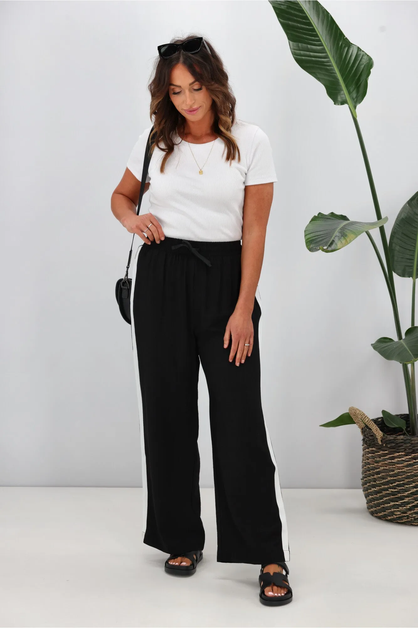 Shine On Label Escapade Double Stripe Wide Leg Pants Black