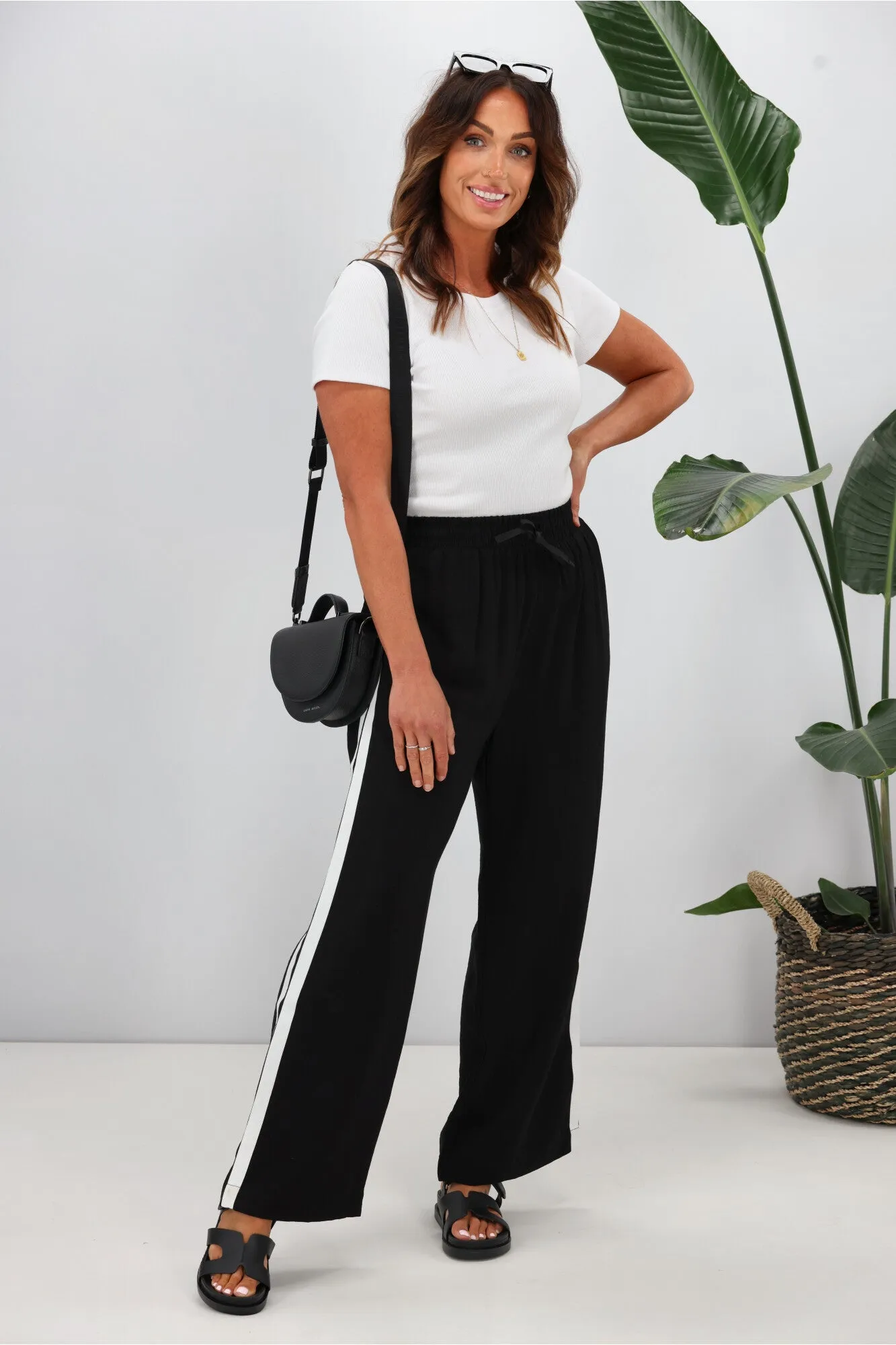 Shine On Label Escapade Double Stripe Wide Leg Pants Black