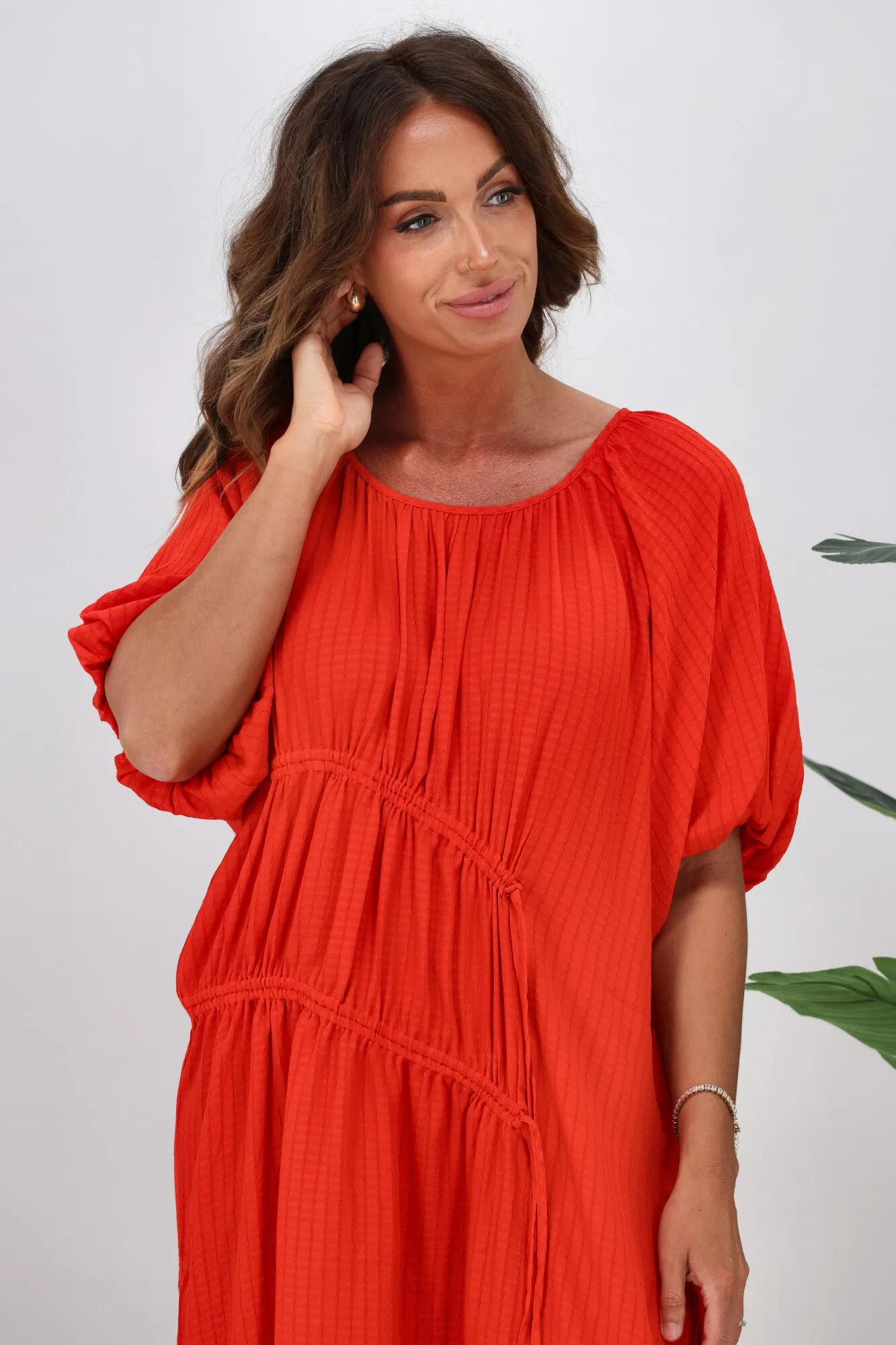 Shine On Label Essex Tie Detail Dress Tomato