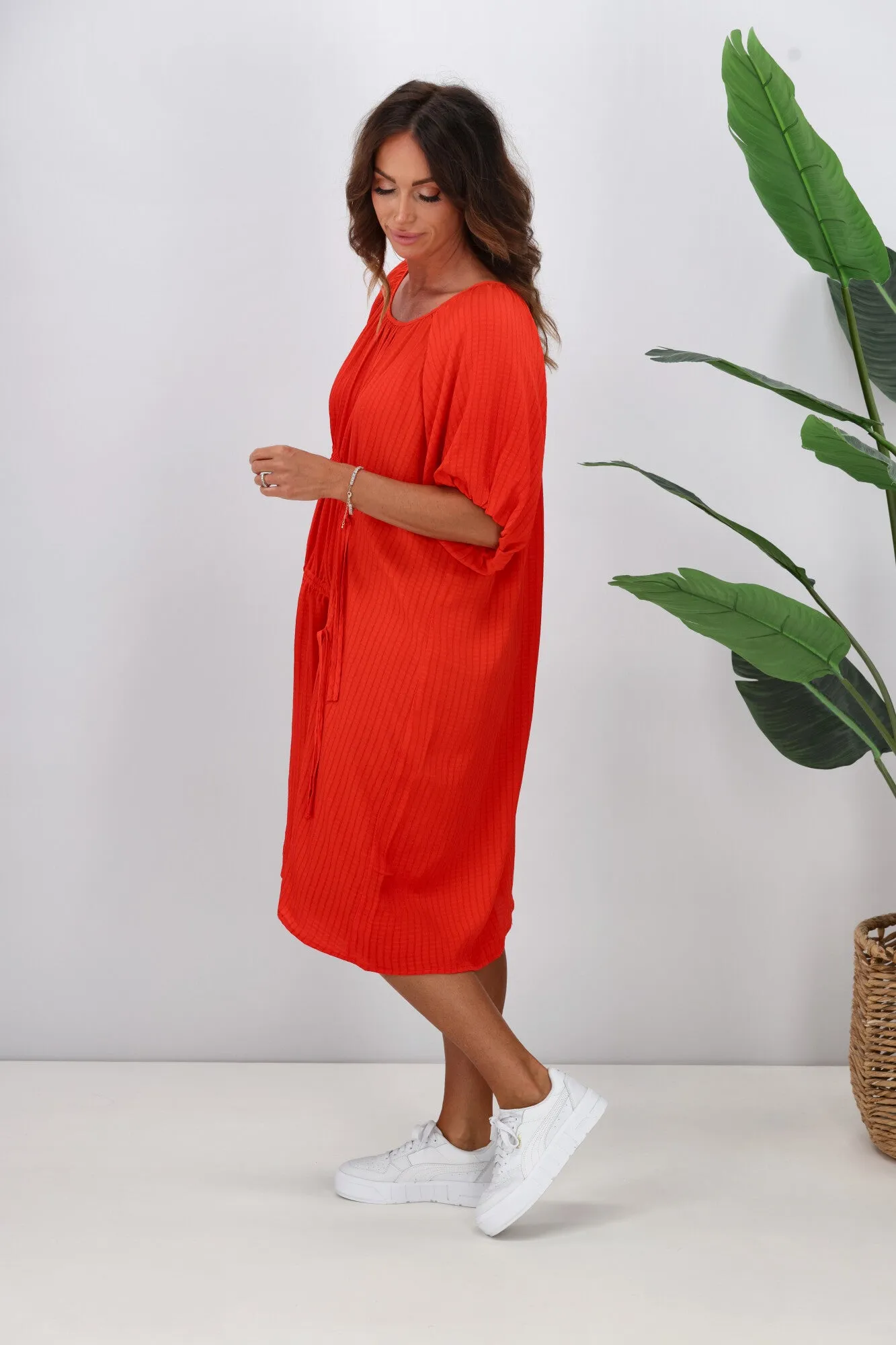 Shine On Label Essex Tie Detail Dress Tomato