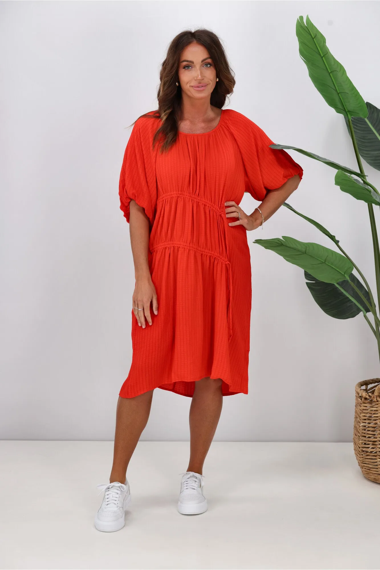 Shine On Label Essex Tie Detail Dress Tomato