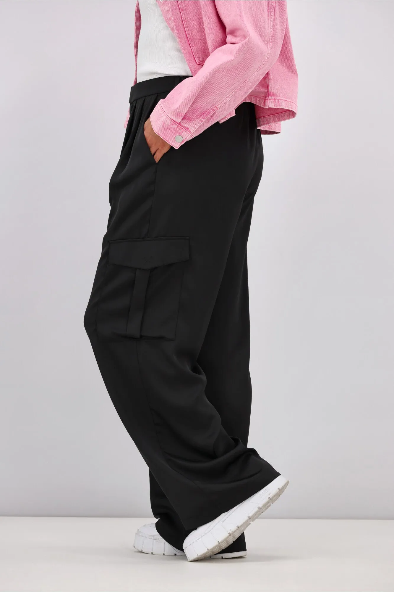 Shine On Label Julio Satin Cargo Pants Black