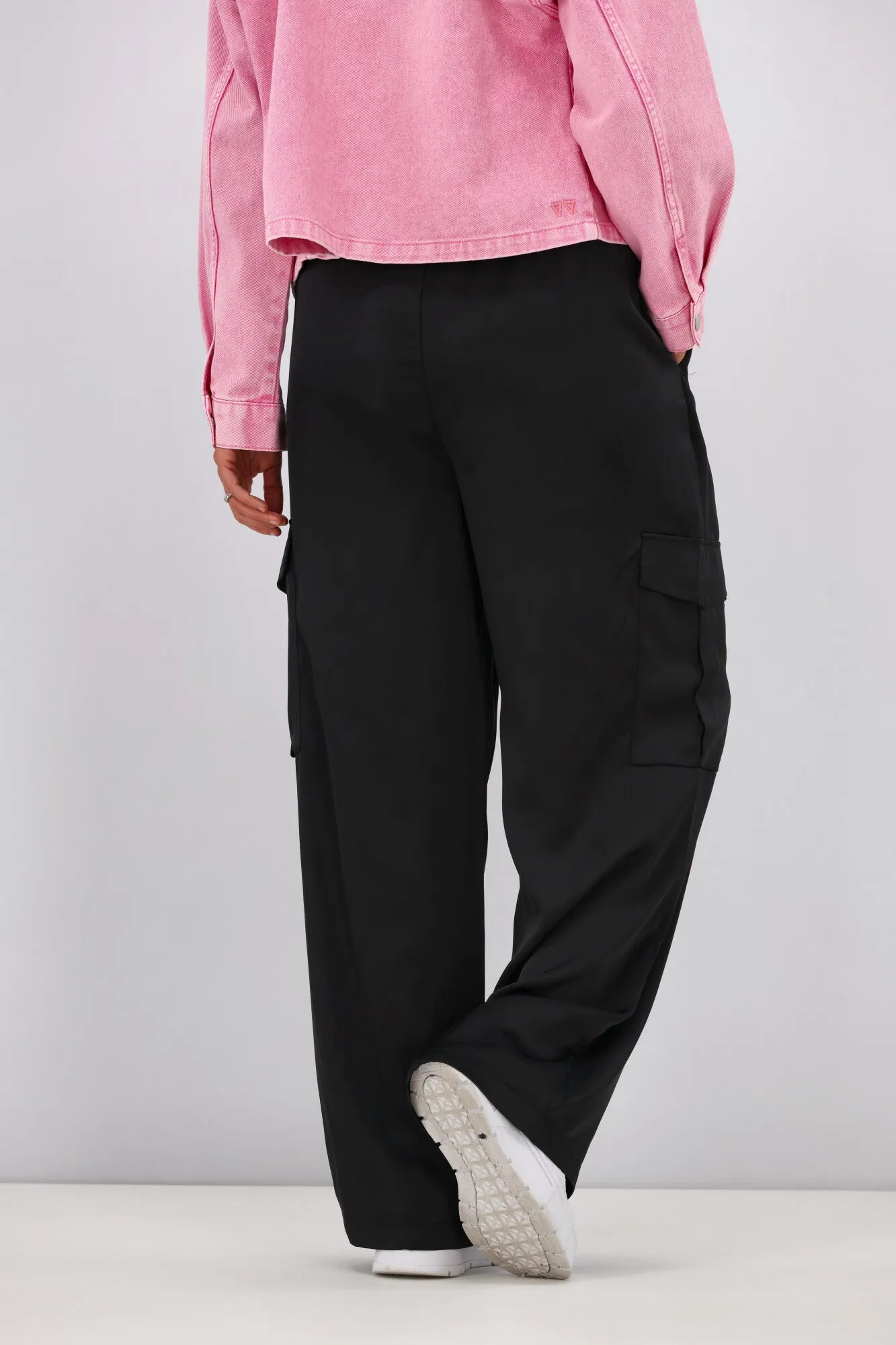 Shine On Label Julio Satin Cargo Pants Black