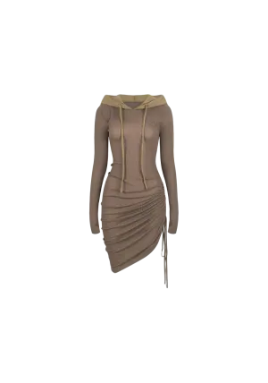 Slim Fit Hooded Off-Shoulder Long-Sleeve Dress