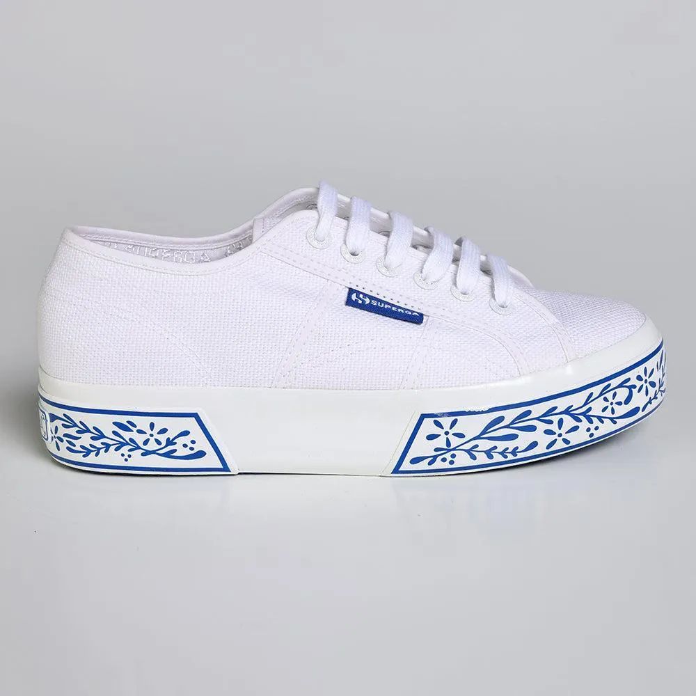 Superga 2740 Ceramica Print - Mid Platform Sneakers - White/ Blue