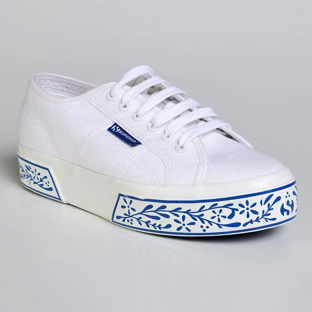 Superga 2740 Ceramica Print - Mid Platform Sneakers - White/ Blue