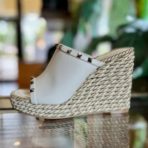VALENTINO Rockstud Accents White Leather Espadrilles SZ 40