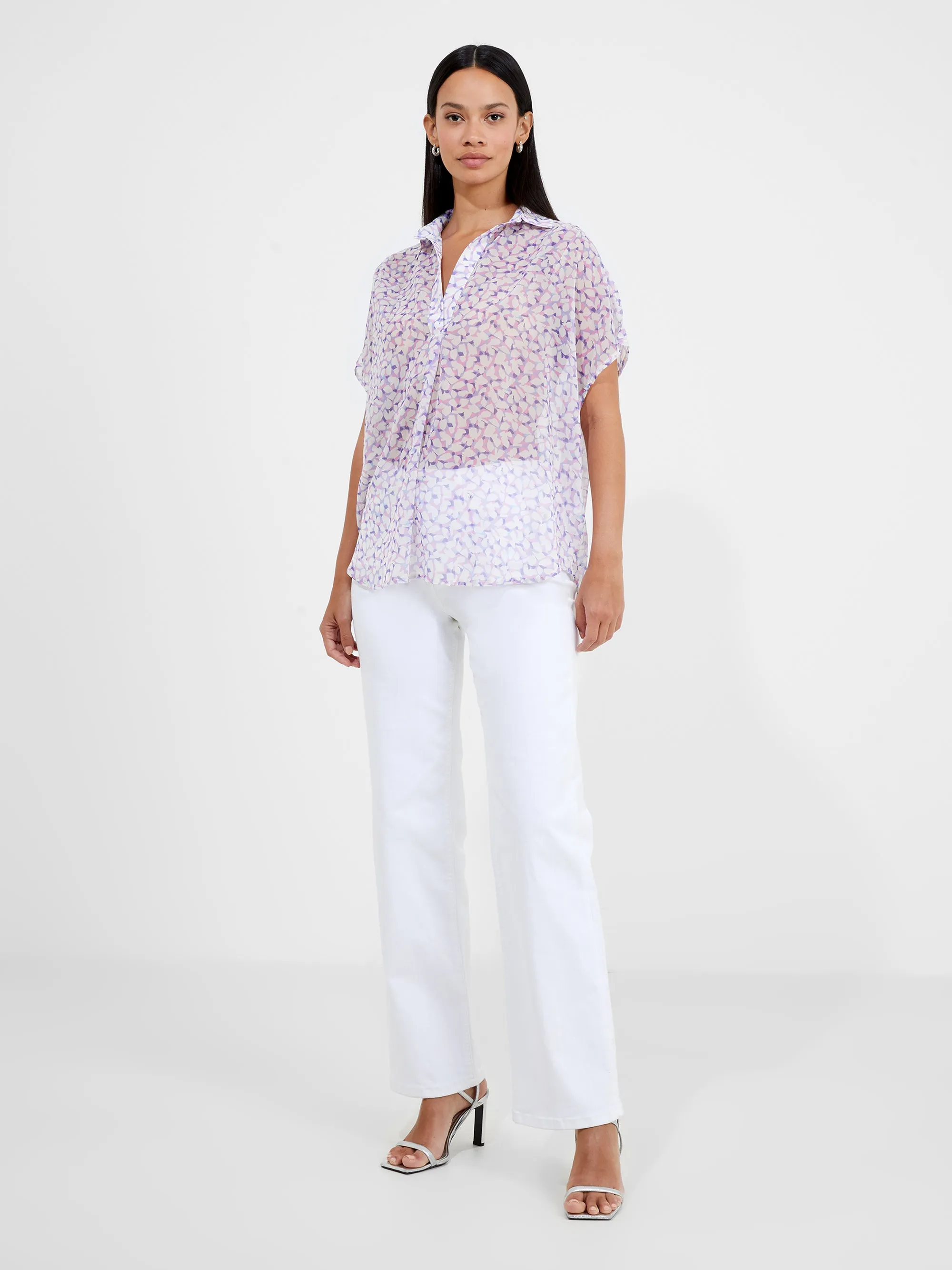 Vee Collar Print Popover Shirt