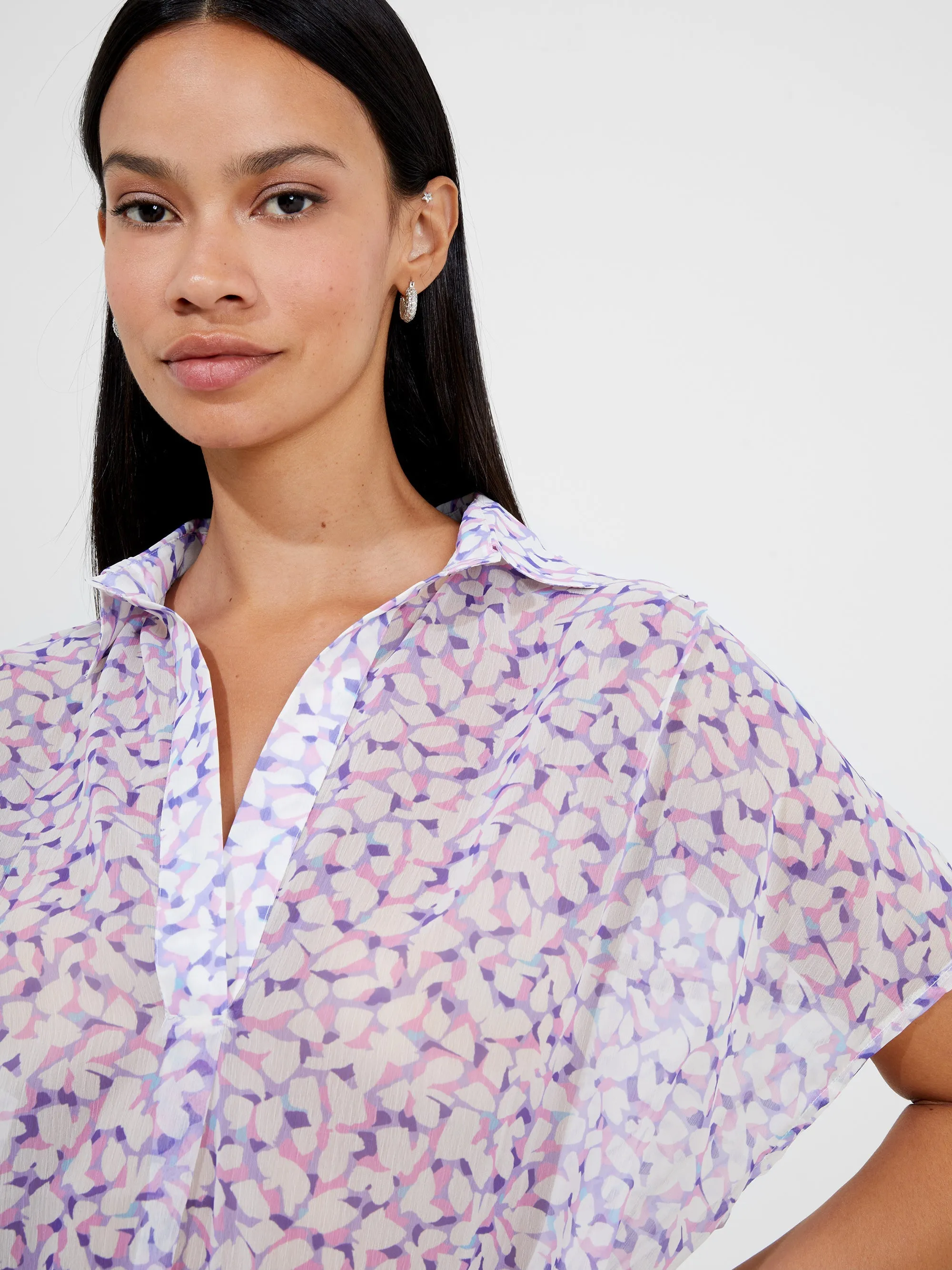 Vee Collar Print Popover Shirt