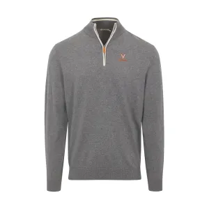 Virginia Grey with White Trim Luxury Touch Cotton and Cashmere Quarter Zip Sweater