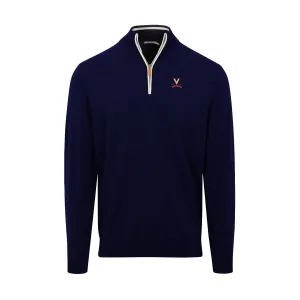 Virginia Navy with White Trim Luxury Touch Cotton and Cashmere Quarter Zip Sweater