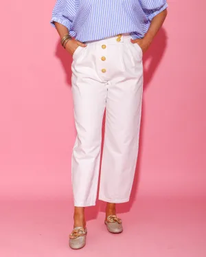 White Trouser Pants with Gold Buttons