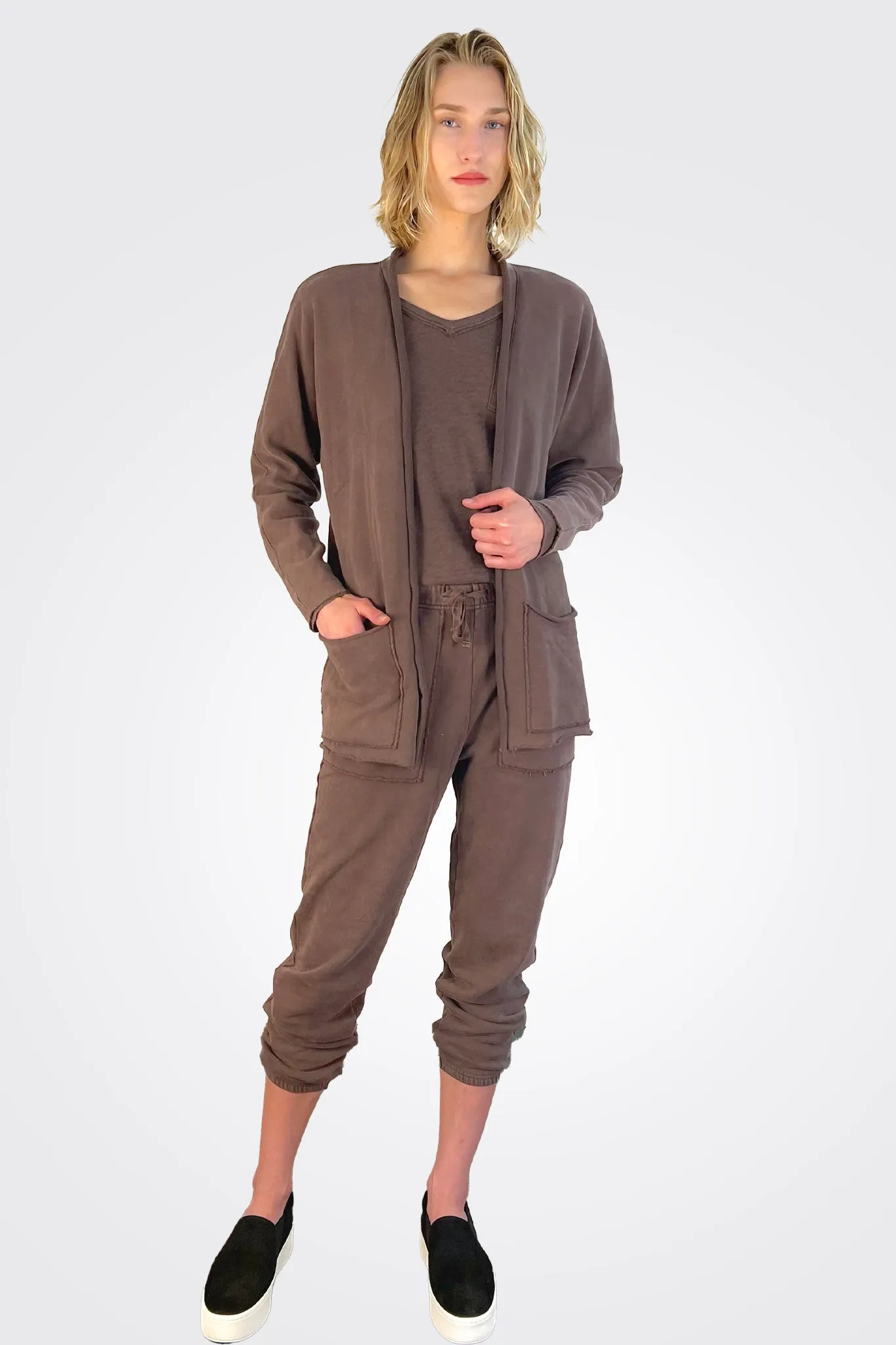 Willa Raw Edge Cardigan - Chocolate Plum