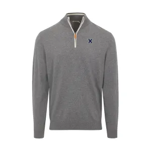 Xavier Grey with White Trim Luxury Touch Cotton and Cashmere Quarter Zip Sweater