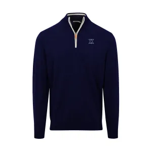 Xavier Navy with White Trim Luxury Touch Cotton and Cashmere Quarter Zip Sweater